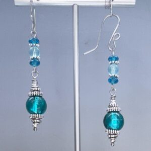 Segmented Blue Foil Glass Dangles (E3541)