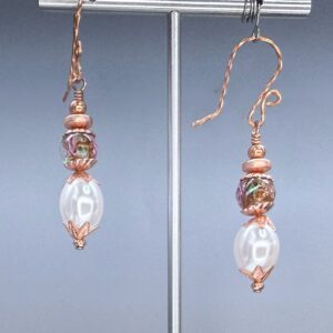Shell Pearl & Lampwork Glass Dangles (E3568)
