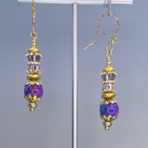 Pink Crystal Barrel & Painted Glass Dangles (E3584)