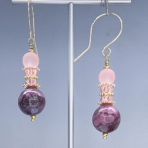 Pink Crystal Barrel & Purple Agate Dangles (E3596)