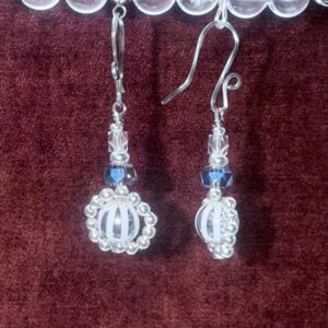 Striped glass & silver dangles (E3768)
