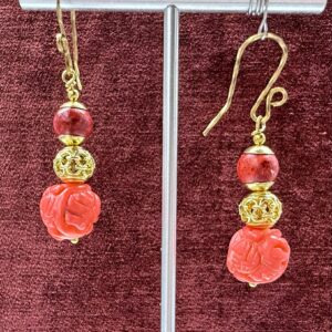 Carved Coral & Brass Dangles (E3798)