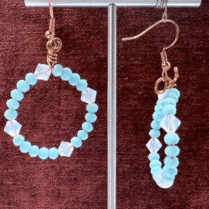 Light Blue Glass & Crystal Hoop Dangles (E3827)