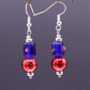 Red Hematite & Blue Lampwork Dangles (E4303)