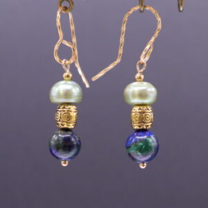 Azurite & Freshwater Pearl Dangles (E4327)