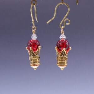 Brass & Glass Crown Dangles (E4345)