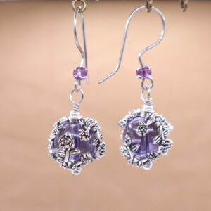 Flower-Wrapped Druk Glass Dangles (E4868)