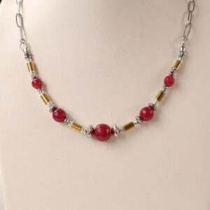Faceted Chalcedony & Gold Hematite Tank Necklace (UN001)