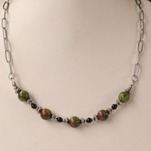 Moss Agate & Onyx Tank Necklace (UN007)