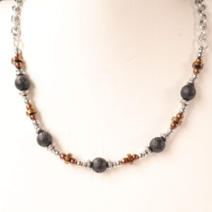 Lava Rock & Bronze Hematite Tank Necklace (UN013)